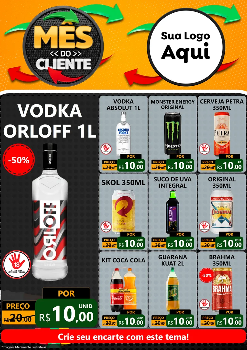 Modelo de Encarte para Encarte A4 Vertical com o tema Mês do Cliente para Distribuidora de bebidas