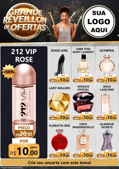 Modelo de Encarte para Encarte A4 Vertical com o tema Grande Réveillon de Ofertas para Perfumes