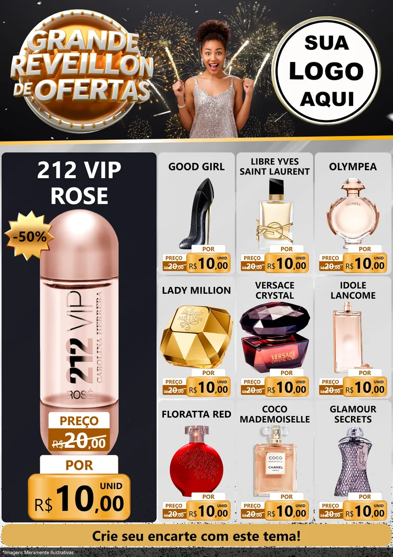 Modelo de Encarte para Encarte A4 Vertical com o tema Grande Réveillon de Ofertas para Perfumes