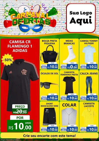 Modelo de Encarte para Encarte A4 Vertical com o tema Carnaval de Ofertas para Roupas e acessórios