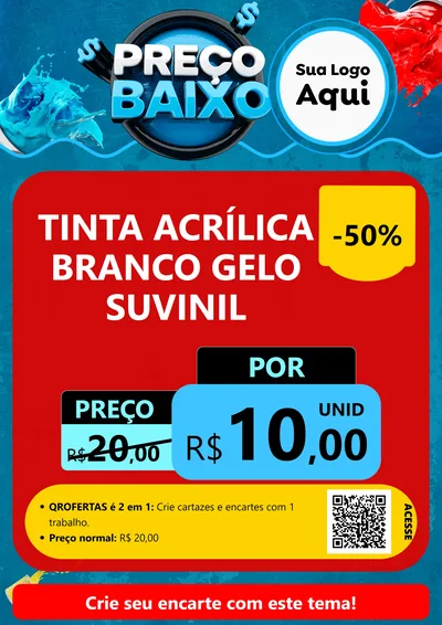 Modelo de Cartaz para Cartaz A4 Vertical com o tema Preço Baixo - Tintas para Tintas e Ferramentas