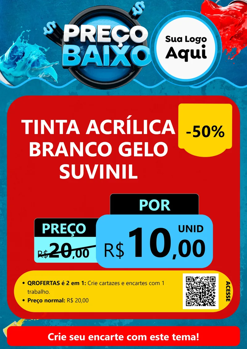 Modelo de Cartaz para Cartaz A4 Vertical com o tema Preço Baixo - Tintas para Tintas e Ferramentas