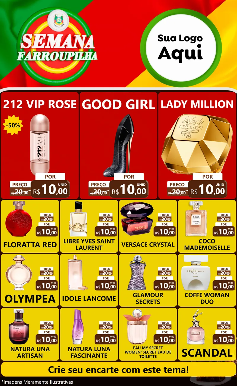 Modelo de Encarte para Encarte Grande com o tema Semana Farroupilha para Perfumes