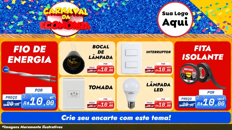 Modelo de TV para TV Horizontal com o tema Carnaval da Economia para Materiais Elétricos