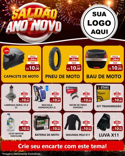 Modelo de Rede Social para Feed Instagram com o tema Saldão de Ano Novo para Moto peças