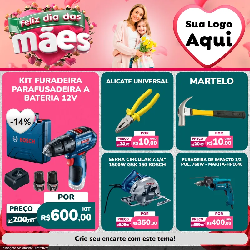 Modelo de Rede Social para Feed Facebook com o tema Feliz Dia das Mães para Maquinas e Ferramentas