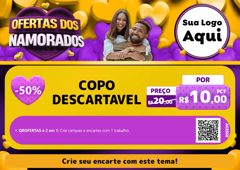 Modelo de Cartaz para Cartaz A4 Horizontal com o tema Oferta Dos Namorados para Embalagens