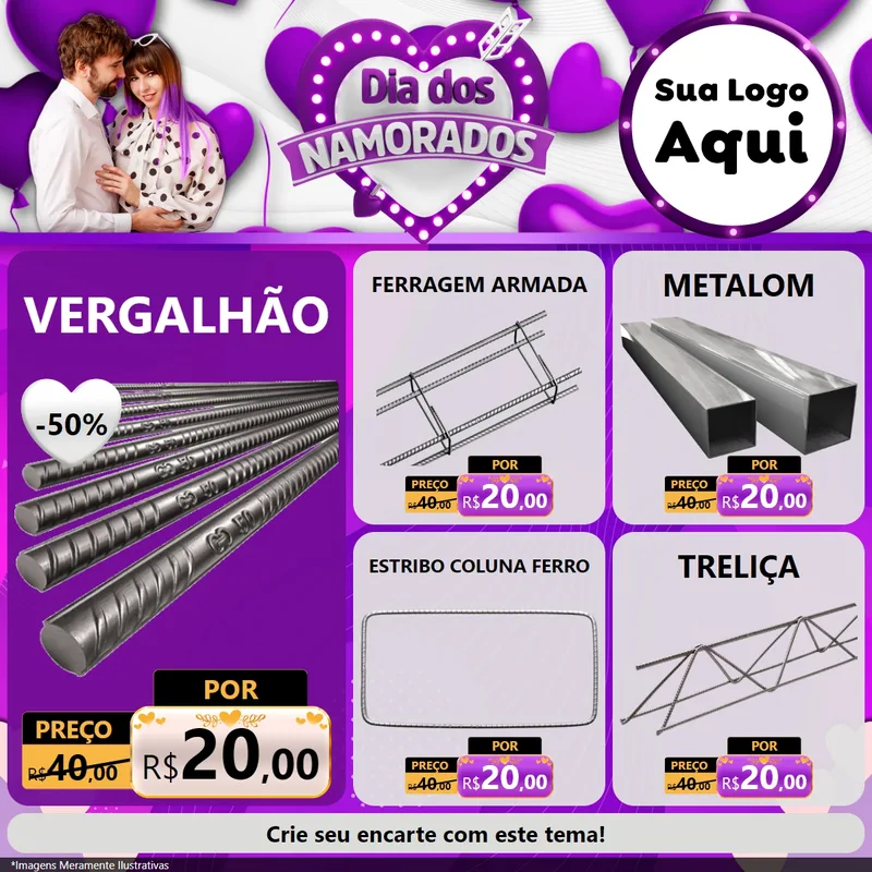Modelo de Rede Social para Feed Facebook com o tema Dia dos Namorados para Ferragens