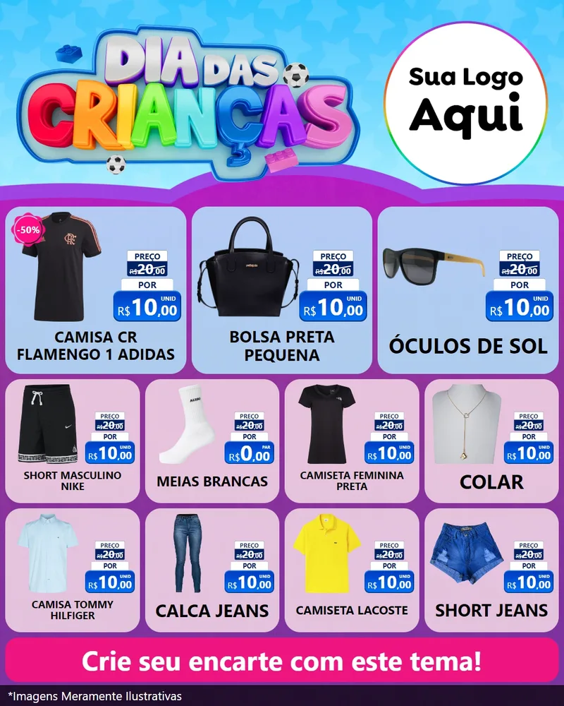 Modelo de Rede Social para Feed Instagram com o tema Dia Das Crianças para Roupas e acessórios