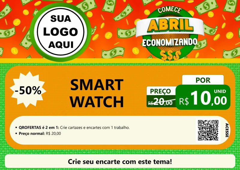 Modelo de Cartaz para Cartaz A4 Horizontal com o tema Comece Abril Economizando para Informática