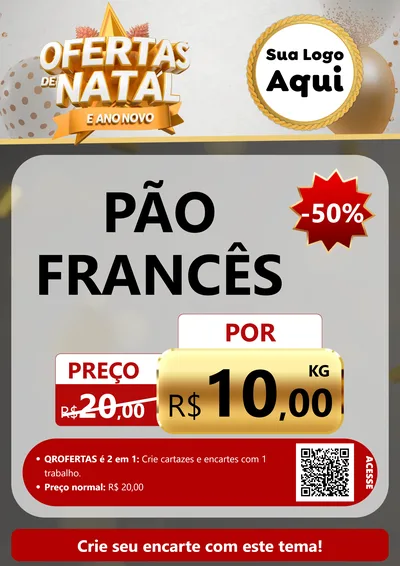 Modelo de Cartaz para Cartaz A4 Vertical com o tema Ofertas De Natal E Ano Novo para Padaria