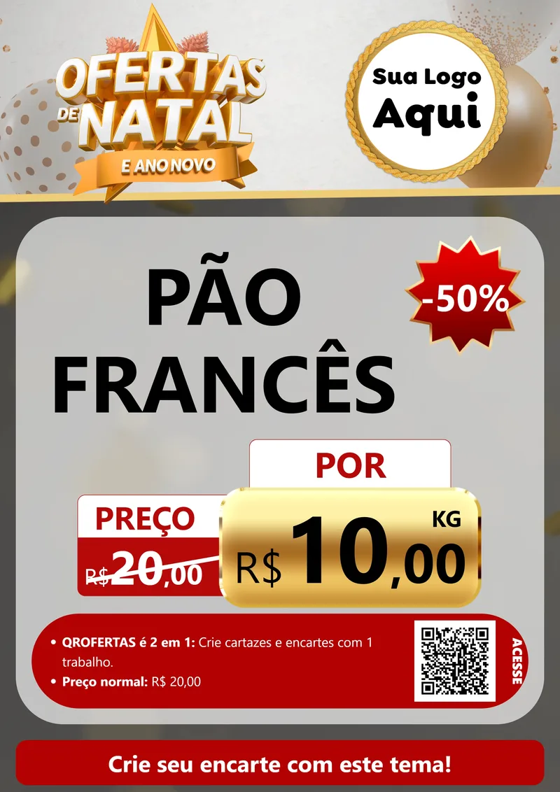 Modelo de Cartaz para Cartaz A4 Vertical com o tema Ofertas De Natal E Ano Novo para Padaria