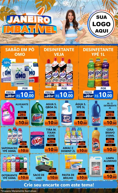 Modelo de Encarte para Encarte Grande com o tema Janeiro Imbatível para Produtos de Limpeza