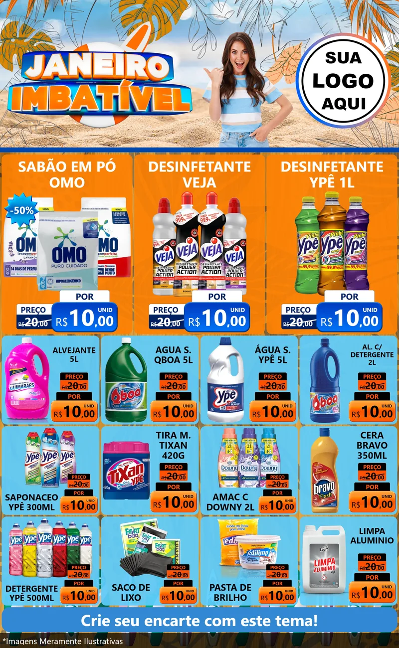 Modelo de Encarte para Encarte Grande com o tema Janeiro Imbatível para Produtos de Limpeza