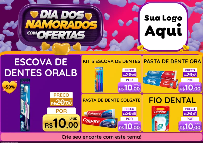 Modelo de Encarte para Encarte A4 Horizontal com o tema Dia Dos Namorados Com Ofertas para Higiene Pessoal