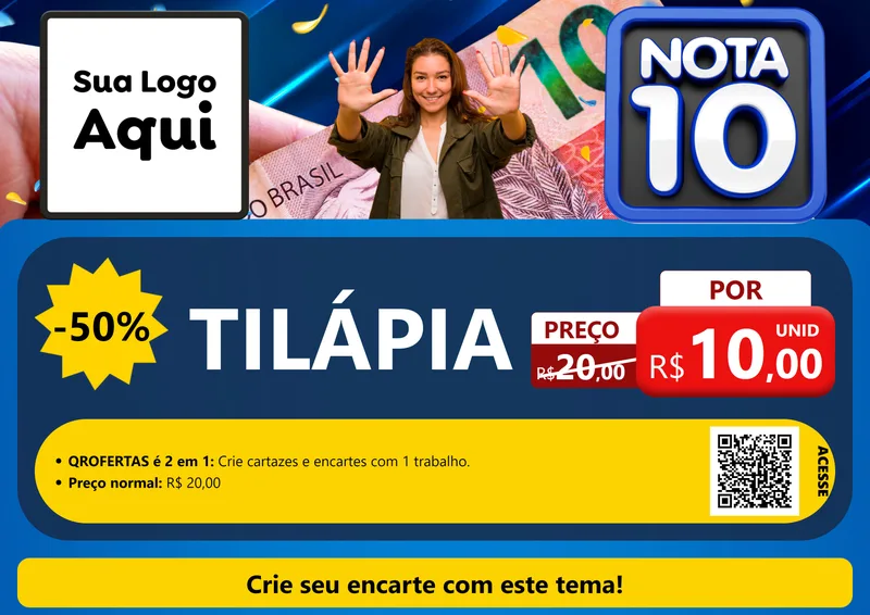 Modelo de Cartaz para Cartaz A4 Horizontal com o tema Nota 10 para Peixaria