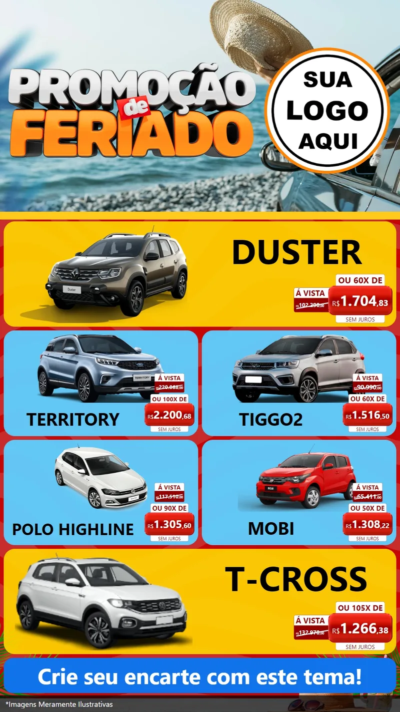 Modelo de TV para TV Vertical com o tema Promoção de Feriado para Concessionaria de Carros
