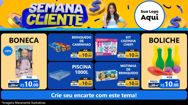 Modelo de TV para TV Horizontal com o tema Semana do Cliente para Brinquedos
