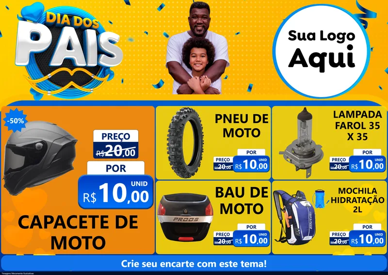 Modelo de Encarte para Encarte A4 Horizontal com o tema Dia dos Pais para Moto peças