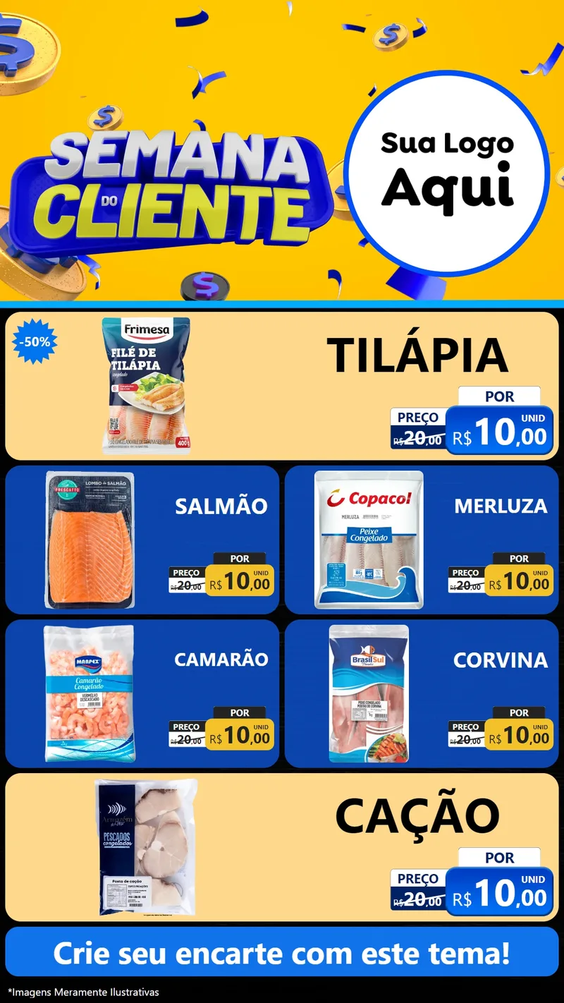 Modelo de TV para TV Vertical com o tema Semana do Cliente para Peixaria