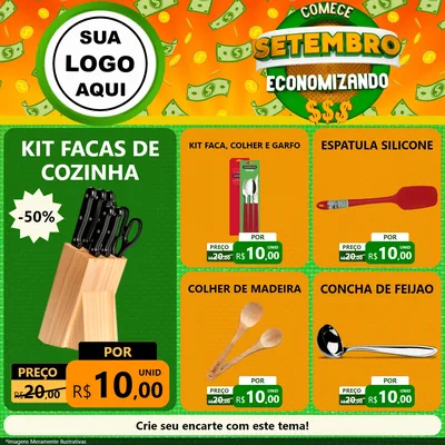 Modelo de Rede Social para Feed Facebook com o tema Comece Setembro Economizando para Utilidades Domésticas