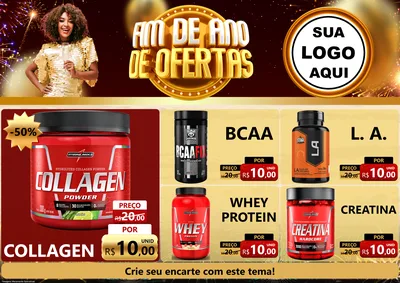 Modelo de Encarte para Encarte A4 Horizontal com o tema Fim de Ano de Ofertas para Suplementos alimentares