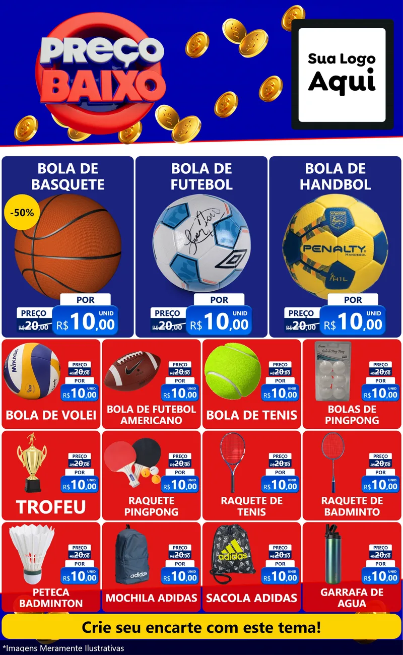 Modelo de Encarte para Encarte Grande com o tema Preço Baixo para Artigos Esportivos