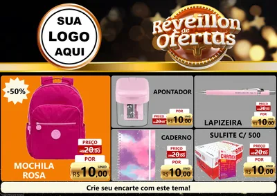 Modelo de Encarte para Encarte A4 Horizontal com o tema Réveillon de Ofertas para Papelaria