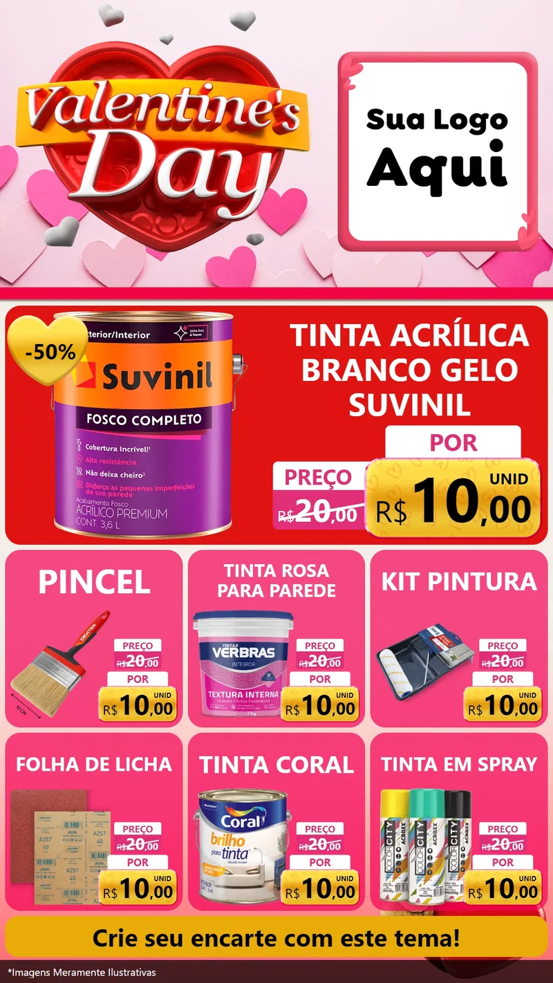 Modelo de Rede Social para Stories com o tema Valentine's Day para Tintas e Ferramentas