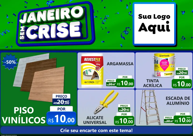 Modelo de Encarte para Encarte A4 Horizontal com o tema Janeiro Sem Crise para Material para Construção