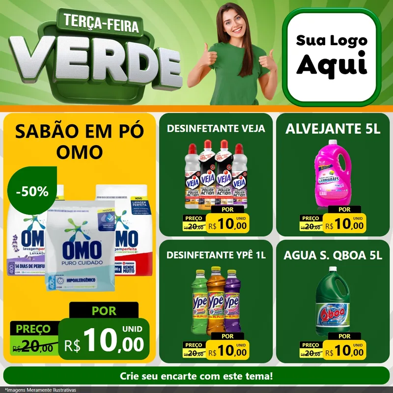 Modelo de Rede Social para Feed Facebook com o tema Terça - Feira Verde para Produtos de Limpeza