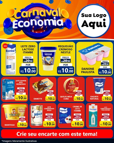 Modelo de Rede Social para Feed Instagram com o tema Carnaval da Economia para Frios e Laticínios