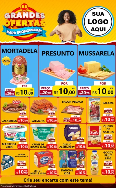 Modelo de Encarte para Encarte Grande com o tema Grandes Ofertas Para Economizar! para Frios e Laticínios