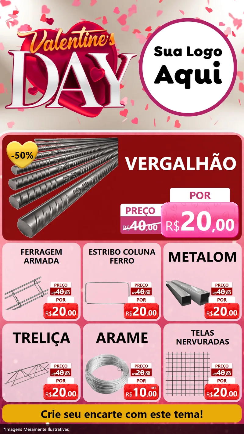 Modelo de Rede Social para Stories com o tema Valentine's Day para Ferragens