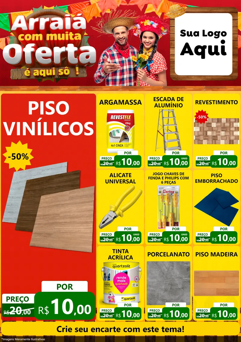 Modelo de Encarte para Encarte A4 Vertical com o tema Arraiá Com Muita Oferta - É Aqui Sô! para Material para Construção