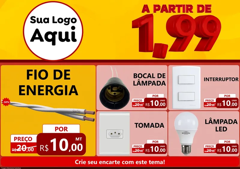 Modelo de Encarte para Encarte A4 Horizontal com o tema A Partir de Um e Noventa e Nove - 1,99 para Materiais Elétricos