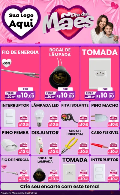 Modelo de Encarte para Encarte Grande com o tema Dia das Mães para Materiais Elétricos