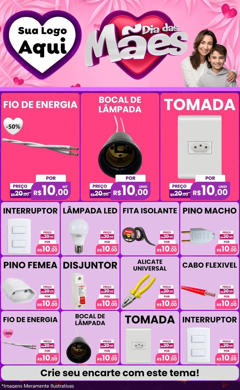 Modelo de Encarte para Encarte Grande com o tema Dia das Mães para Materiais Elétricos