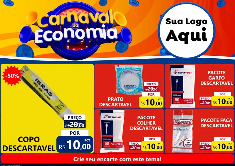 Modelo de Encarte para Encarte A4 Horizontal com o tema Carnaval da Economia para Embalagens