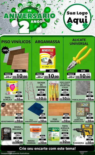 Modelo de Encarte para Encarte Grande com o tema Promoção de Aniversário - 2 Anos para Material para Construção