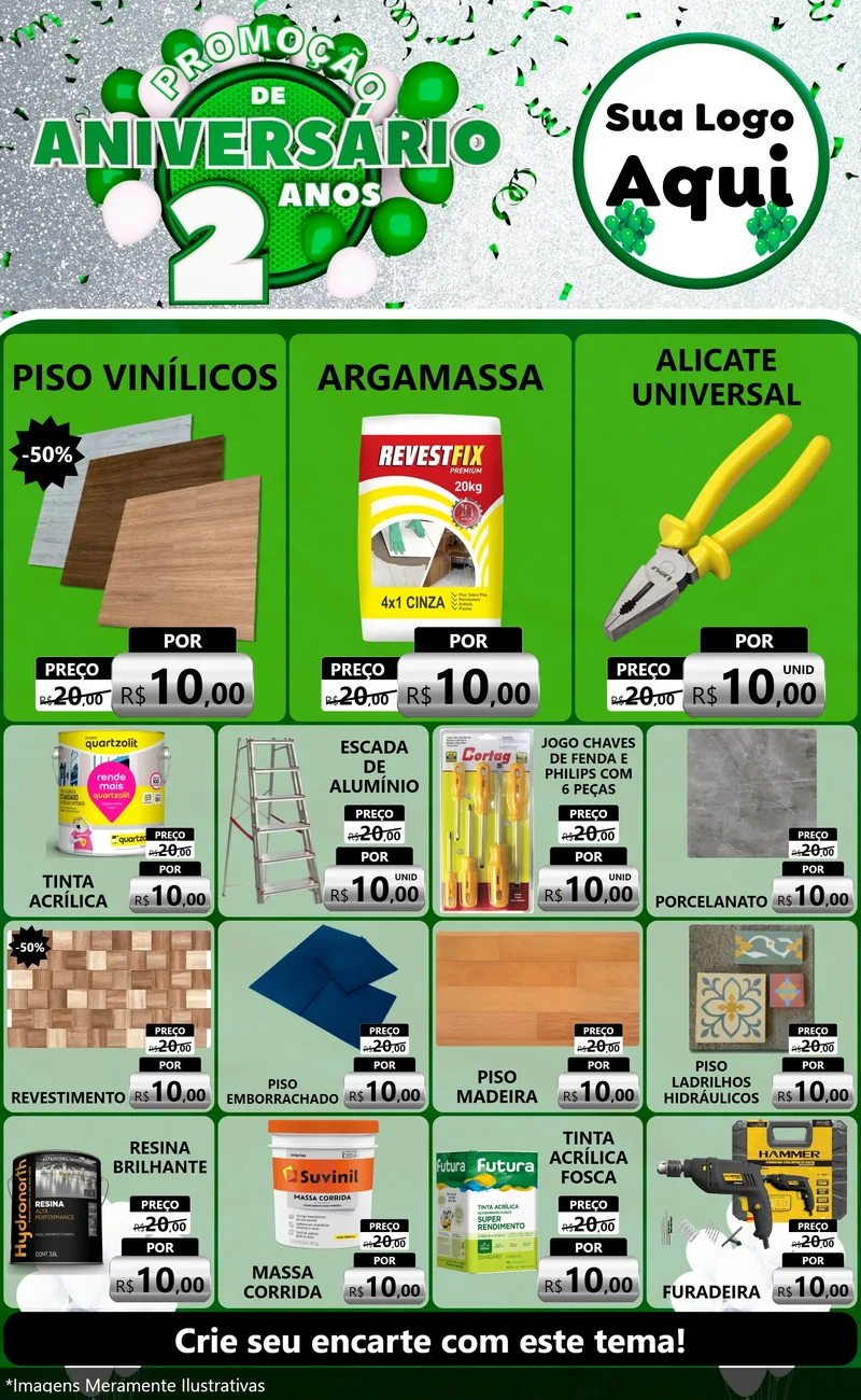 Modelo de Encarte para Encarte Grande com o tema Promoção de Aniversário - 2 Anos para Material para Construção