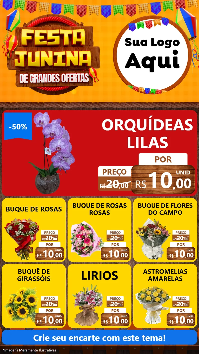 Modelo de Rede Social para Stories com o tema Festa Junina de Grandes Ofertas para Floricultura e jardim