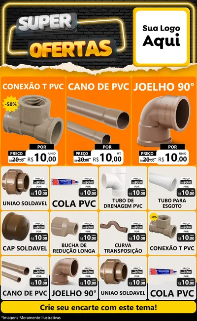 Modelo de Encarte para Encarte Grande com o tema Super Ofertas para Tubos e conexões