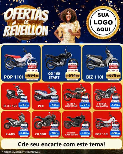 Modelo de Rede Social para Feed Instagram com o tema Ofertas de Réveillon para Concessionaria de Motos