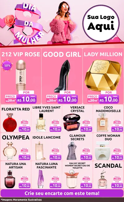 Modelo de Encarte para Encarte Grande com o tema Dia da Mulher para Perfumes