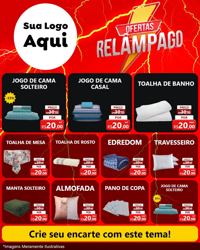 Modelo de Rede Social para Feed Instagram com o tema Ofertas Relâmpago para Cama, Mesa e Banho