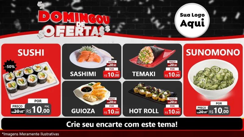 Modelo de TV para TV Horizontal com o tema Domingou de Ofertas para Comida japonesa