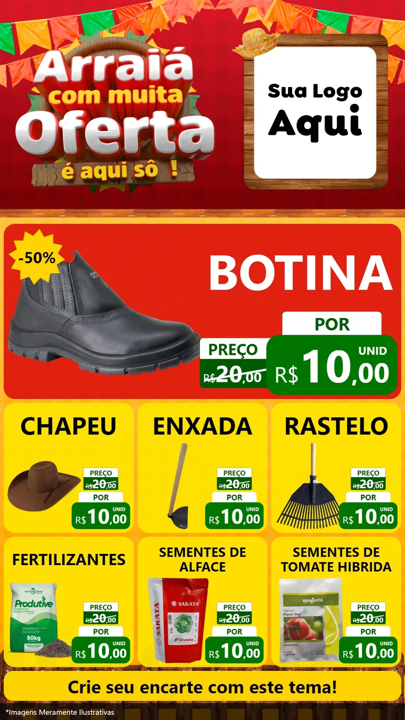Modelo de Rede Social para Stories com o tema Arraiá Com Muita Oferta - É Aqui Sô! para Agropecuária