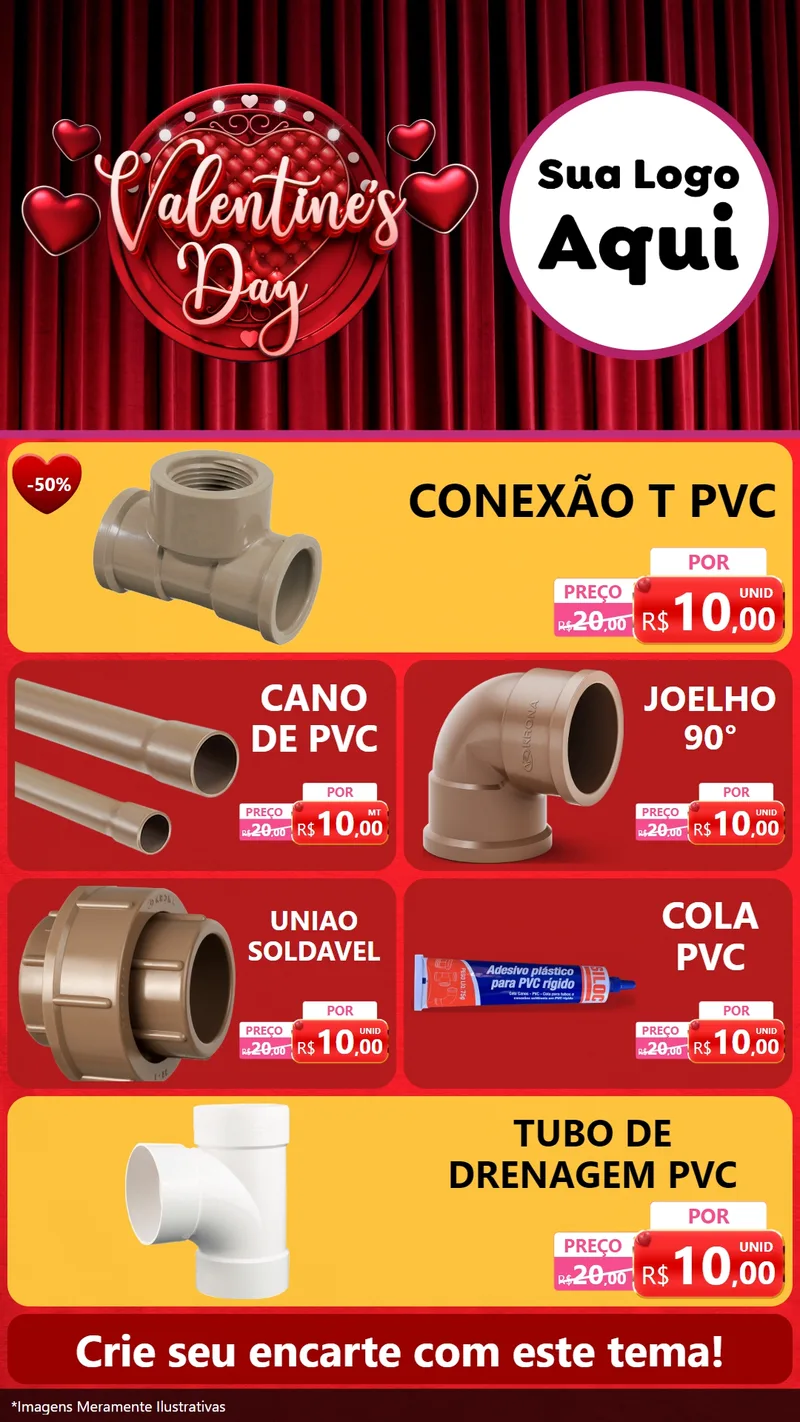 Modelo de TV para TV Vertical com o tema Valentine's Day para Tubos e conexões