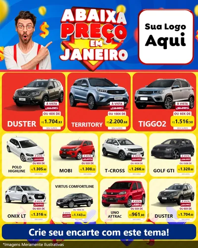 Modelo de Rede Social para Feed Instagram com o tema Abaixa Preço em Janeiro para Concessionaria de Carros